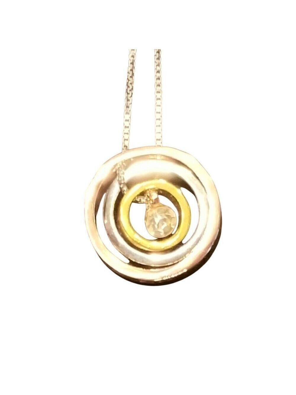 STERLING SILVER 18" 2 TONE CIRCLES CRYSTAL CENTER NECKLACE